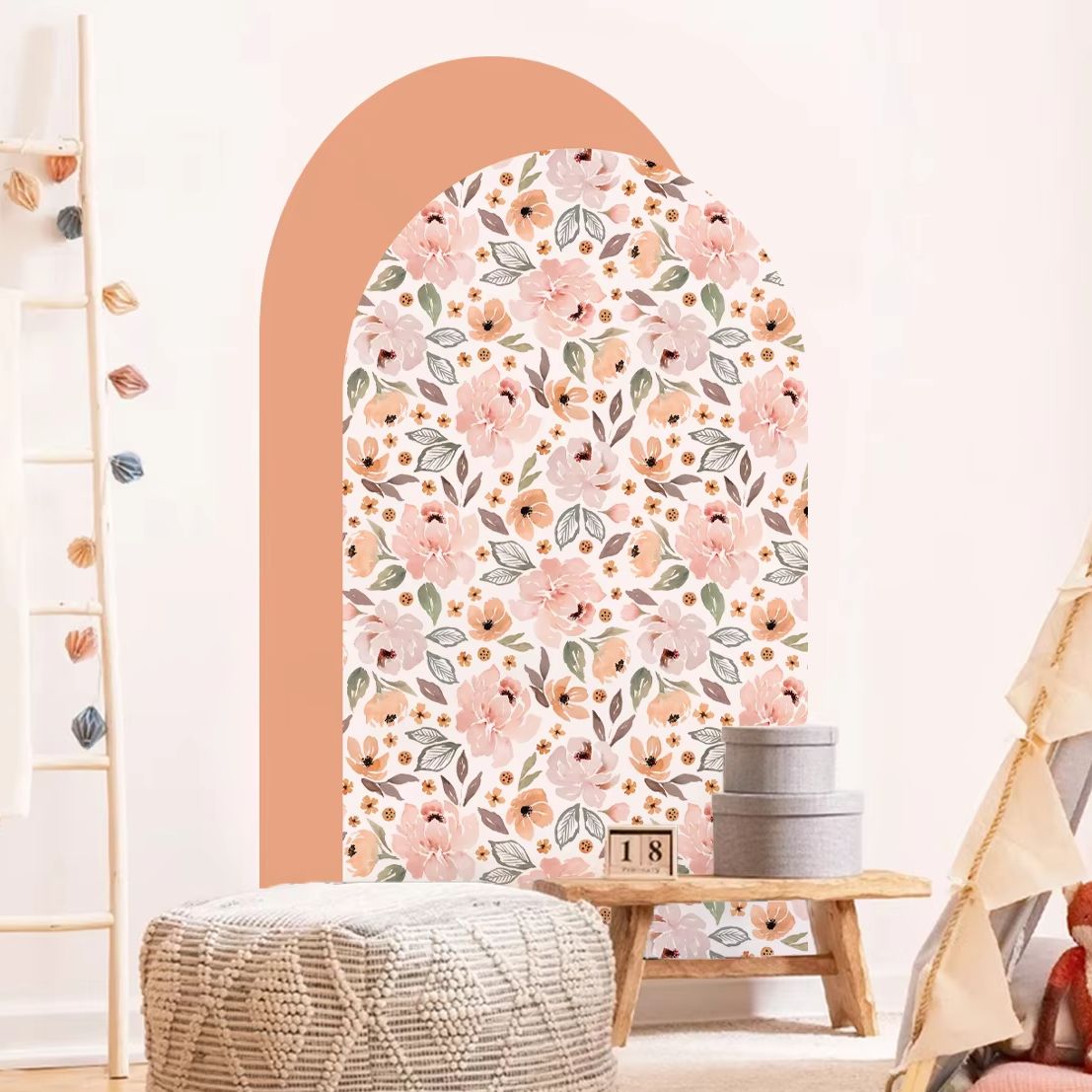 Boho Flowers Arch Wallpaper Nu - Baby Nursery Peel And Stick Wallpaper recensione e prezzo