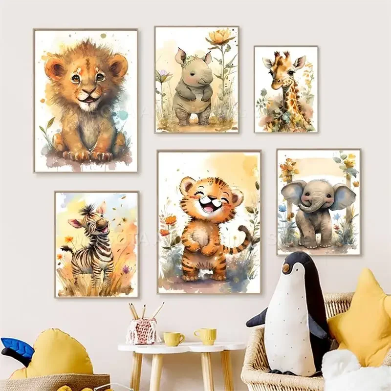 Watercolor Lion Giraffe Tiger  - Baby Nursery Pictures recensione e prezzo