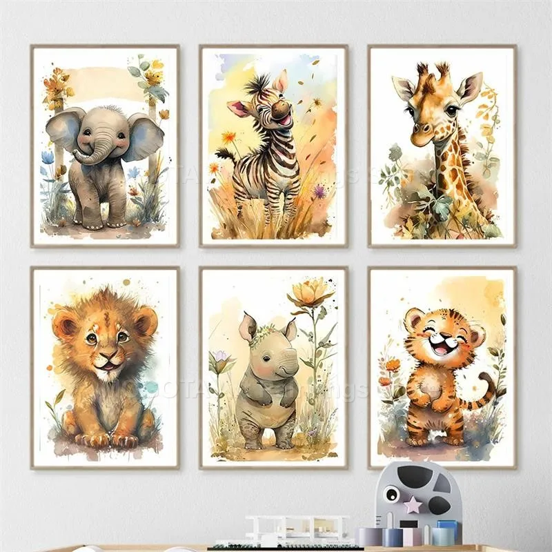 Watercolor Lion Giraffe Tiger  - Baby Nursery Pictures recensione e prezzo