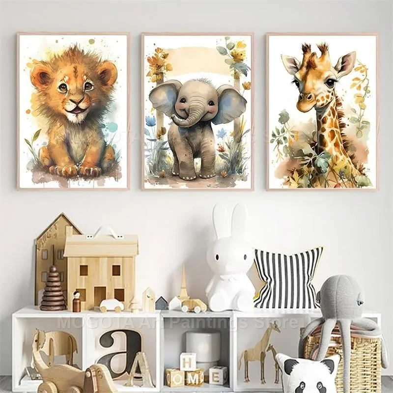 Watercolor Lion Giraffe Tiger  - Baby Nursery Pictures recensione e prezzo