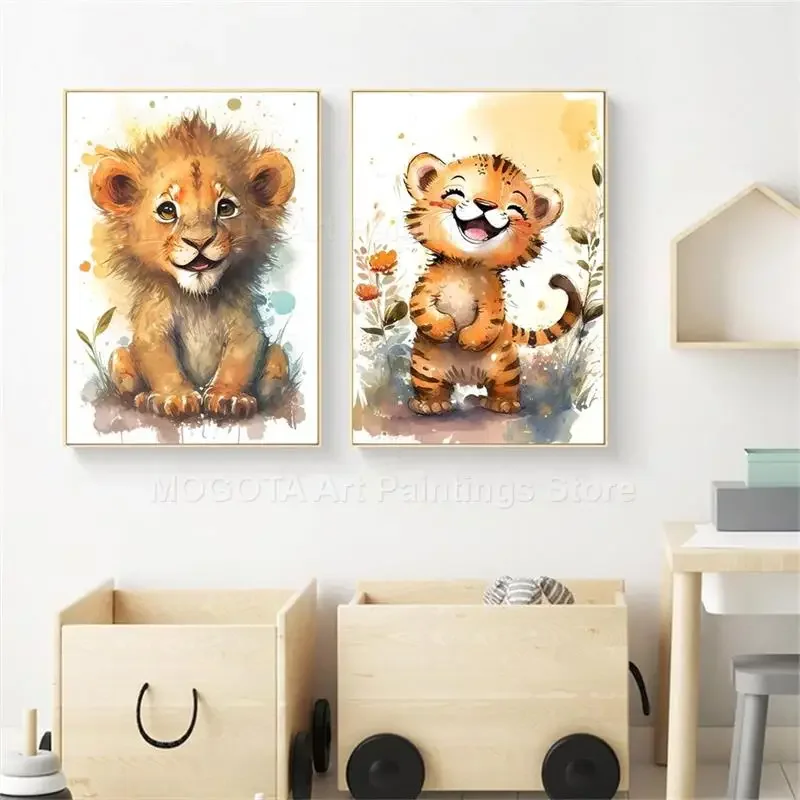 Watercolor Lion Giraffe Tiger  - Baby Nursery Pictures recensione e prezzo