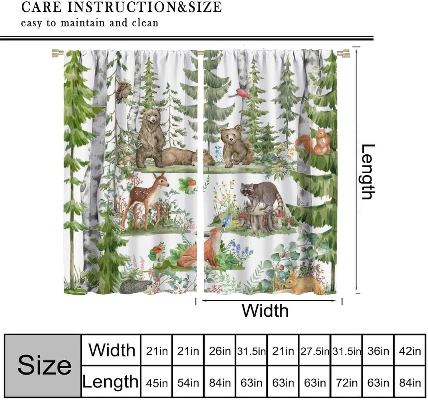 Forest Animal Curtains for Kid - Baby Nursery Green recensione e prezzo