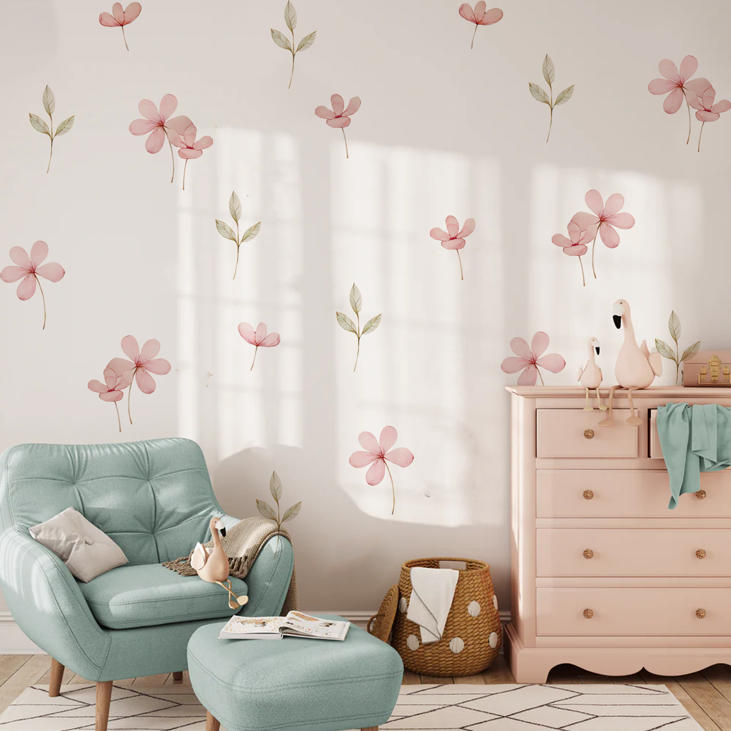 Pink Flowers and Green Leaves  - Baby Nursery Green recensione e prezzo
