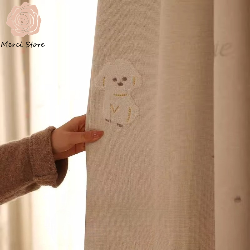 Embroidered Cartoon Dog Cream  - Baby Nursery Curtains recensione e prezzo