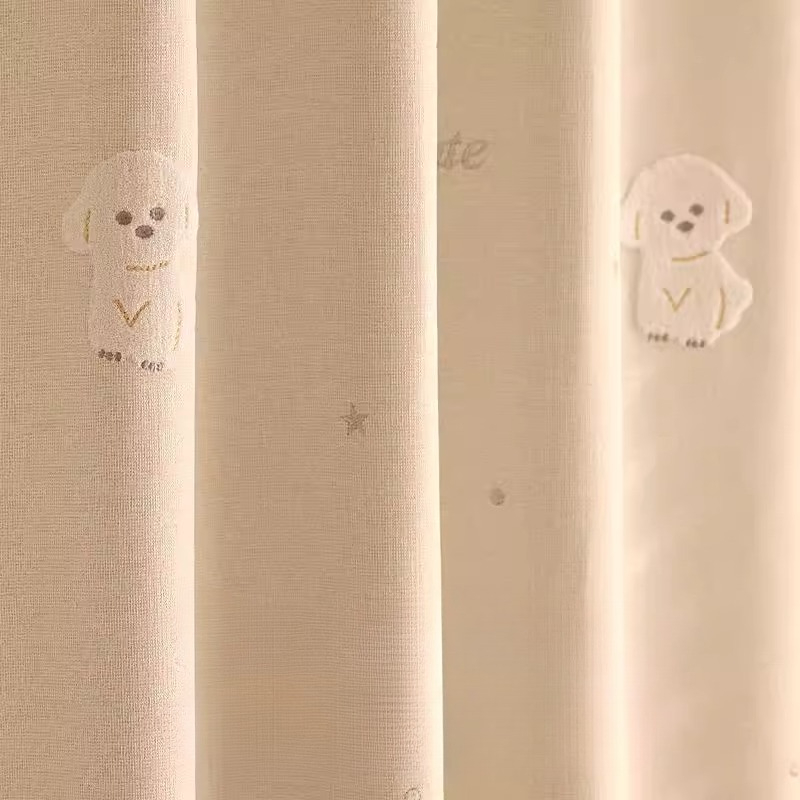 Embroidered Cartoon Dog Cream  - Baby Nursery Curtains recensione e prezzo