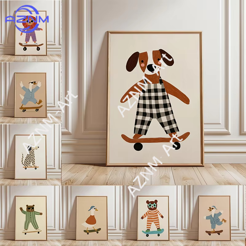1PC Funny Animal Skateboarding - Baby Nursery Posters recensione e prezzo