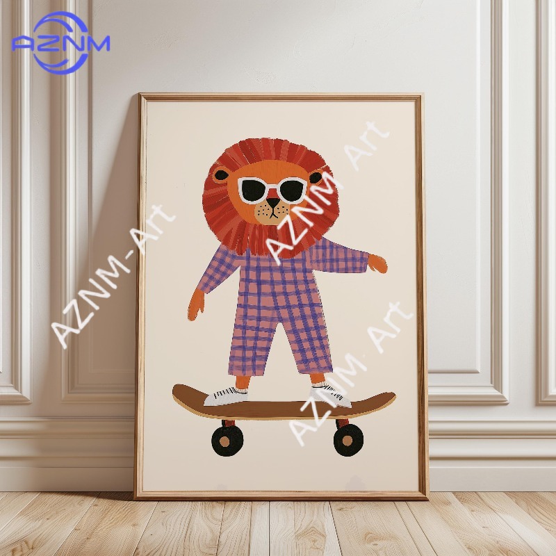 1PC Funny Animal Skateboarding - Baby Nursery Posters recensione e prezzo