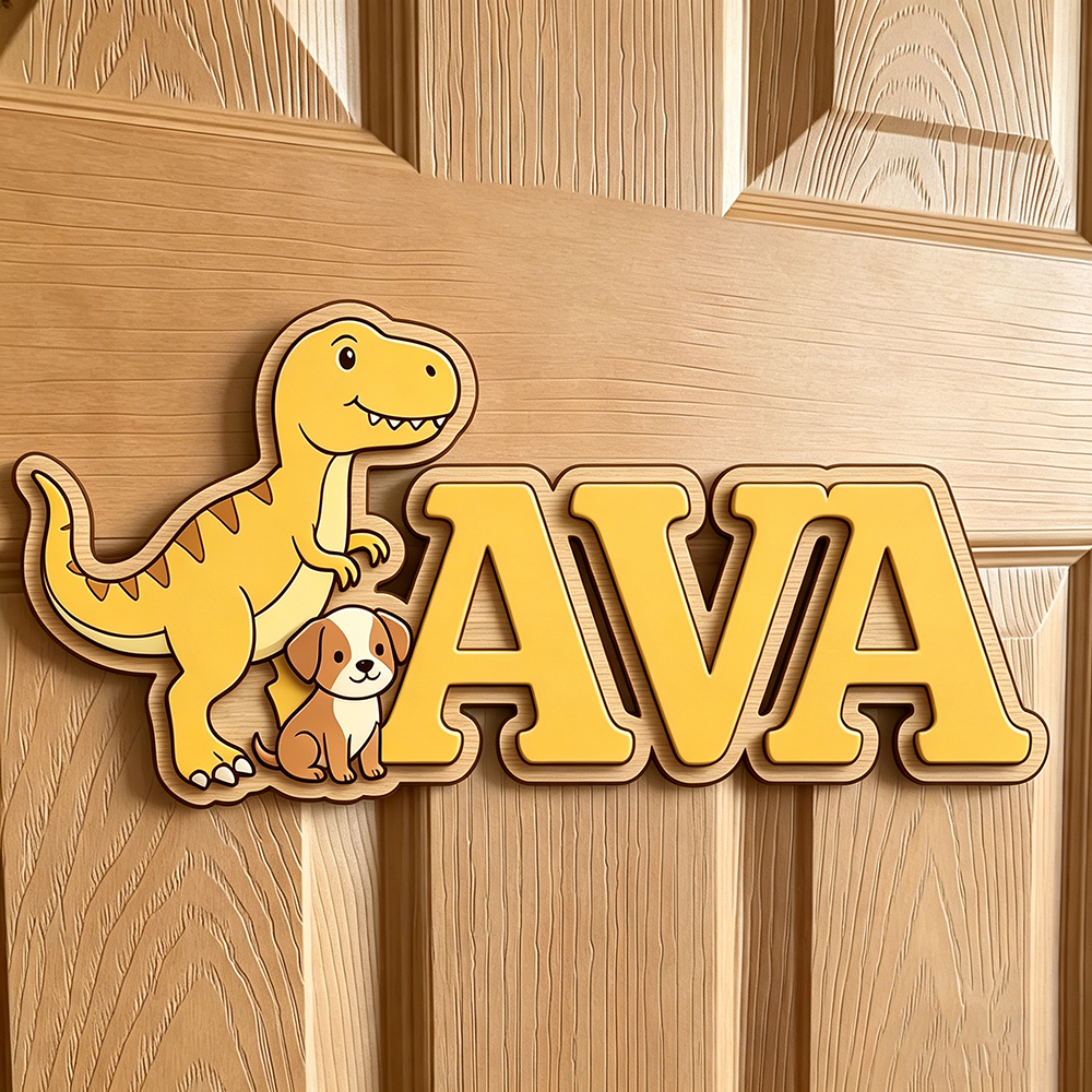 Custom T-Rex & Puppy Kids Name - Baby Nursery Yellow recensione e prezzo